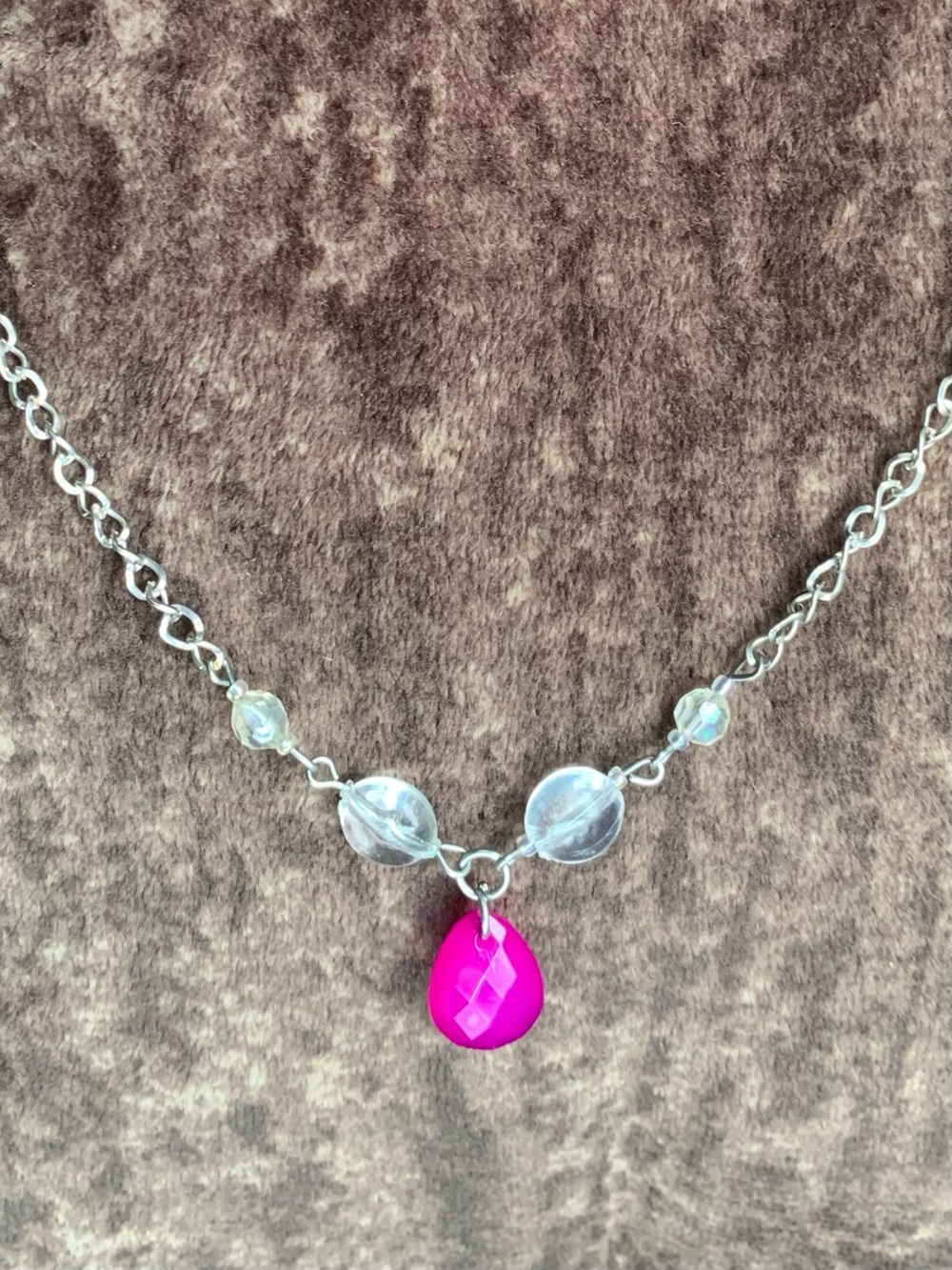 Fuchsia Crystal Beaded Vintage Long Necklace y2k